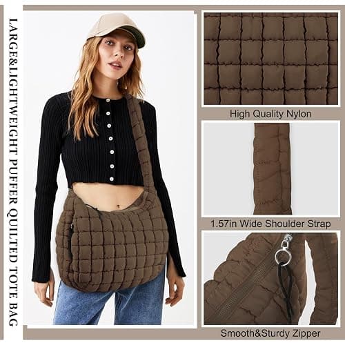 Quilted Puffer Tote Bag Purse Puffy Crossbody Shoulder Bag,Lightweight Nylon Hobo Bag Puffer Carryall Bag for Women Girl thumbnail 4