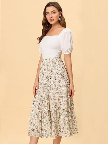 Allegra K Women's Floral Skirt Chiffon A-line Long Tiered Ruffle Boho Summer Midi Skirts thumbnail 3