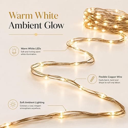 HomlyPro LED Fairy Lights 5M 50 LEDs - Warm White Battery Operated String Lights, Bendable and Waterproof Copper Wire for Garden, Party, Wedding, Home, and Christmas Decorations thumbnail 3