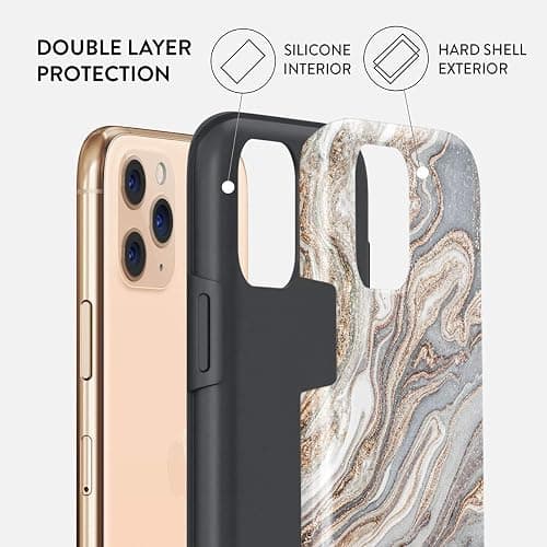 BURGA Phone Case Compatible with iPhone 11 PRO MAX - Hybrid 2-Layer Hard Shell + Silicone Protective Case -Grey & Gold Shades Marble Nude Natural Brown Sand - Scratch-Resistant Shockproof Cover thumbnail 3