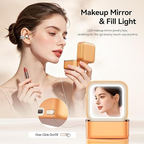 WUYUEGE Clip On Earbuds with Detachable Butterfly Earrings & LED Makeup Mirror Case, Wireless Earbuds Bluetooth 6.0, Air Conduction Headphones, Lightweight for Travel Work Daily Use,Great Gift Choice thumbnail 4