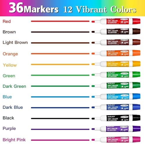 SUQJOY Dry Erase Markers, Bulletl Tip Whiteboard Markers, Low Odor Thick Dry Markers, 36 Bulk 12 Assorted Color Marker for Whiteboard, Classroom, Office & Home thumbnail 2