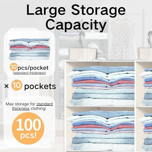 ALLTIDYUP White 5-Tier Hanging Closet Storage Organizer - Space-Saving Dual-Row Foldable Shelves with 3 Hooks, Wardrobe Organizer for Dorm, Bedroom, Clothes and Accessories thumbnail 7
