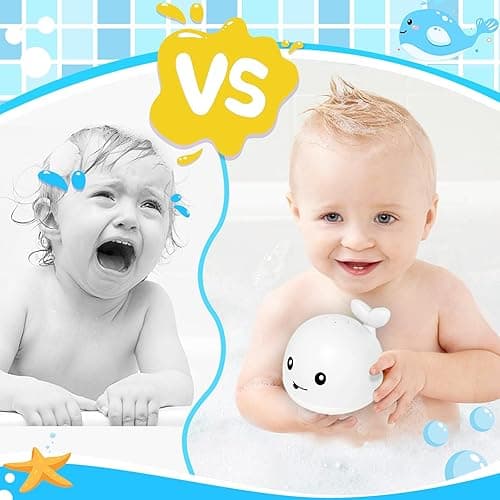TFS TOP·FANS Whale Bath Toy Baby Gifts: Bath Toys for Toddlers 1-3 Sprinkler Light Up Bathtub Water Stuff Shower Newborn Boy Essentials 3 4 5 7 8 9 18 Pool 6-12 Month Old Girls Birthday Accessories - White thumbnail 3