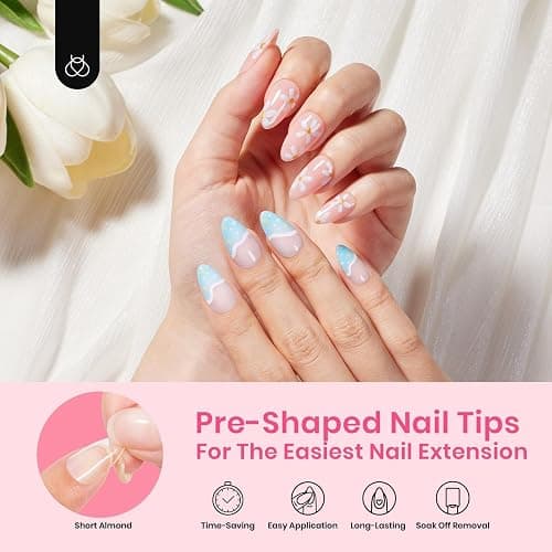 Beetles Gel Short Almond Nail Tips, 288Pcs Pre-Shape Clear Short Almond Gel Press On Nail Fake Nails Easy Nail Extension Full Cover False Nails for Gel Nail Polish Gelly Tips DIY Nail Salon thumbnail 2