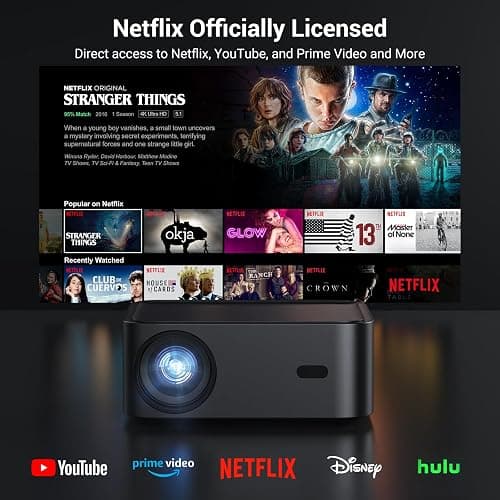 Official Licensed Netflix 1500 ANSI Smart Projector, HAPPRUN 4K Projector with Wifi and Bluetooth, DoIby Audio,Native1080P,Built-in Apps, ,Electric Focus,Movie Projector for Home Cinema,Outdoor,Indoor thumbnail 2