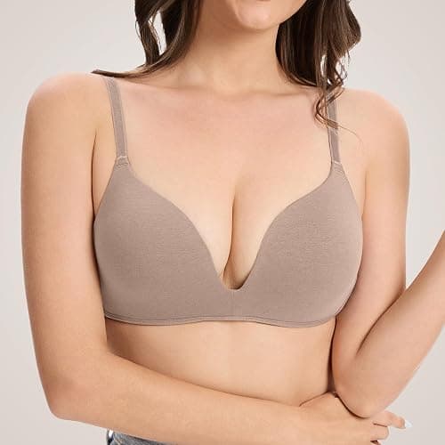 Eleplus 3 Pieces Lightly Lined Wireless Bras for Women Comfy Plunge T Shirt Bra Pack thumbnail 2