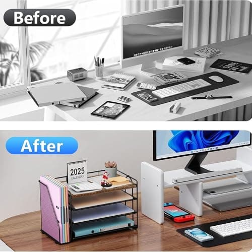 gianotter 4-Tier Paper Organizer With Magazine Holder, Desk Organizers and Accessories, Desk Accessories & Workspace Organizers, File Organizer for Office Supplies Storag (Wood, 4-Tier) thumbnail 4