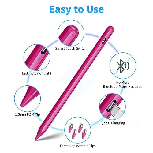 DRYMOKINI Stylus Pen, Active Stylus Pen Touch Screens Compatible for Android and iOS Tablet/Phones, Rechargeable Universal Stylus Pencil Compatible for A-pple/i-Pad/Phone Tablet, BabyPink thumbnail 4