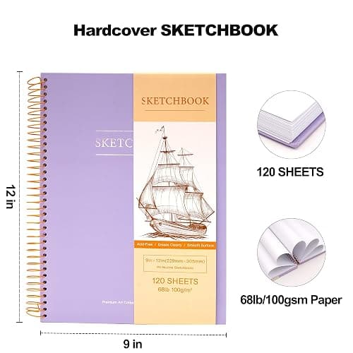 Yoment 9"x12" Hardcover Sketchbook for Drawing，120 Sheets，100GSM | Purple,Spiral Bound Sketch Pad Premium Art Sketchbook Artistic Drawing Paper Pad for Kids Adults Beginners Artists thumbnail 3