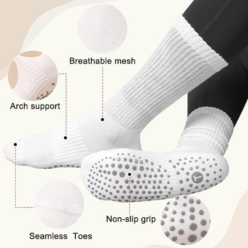 Pilates Slouch Crew Socks for Women, Grip Yoga Socks with Non Slip Grippers for Barre Ballet Dance Hospital Workout thumbnail 4