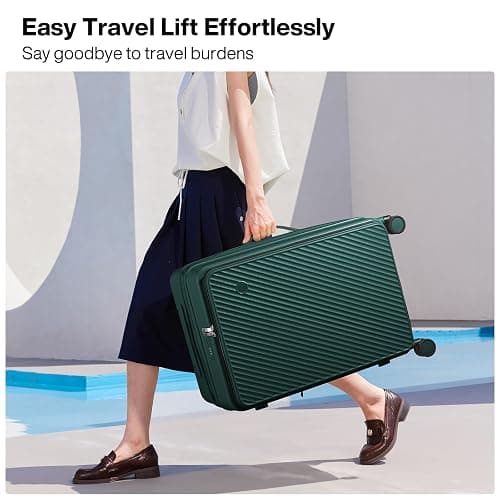 mixi 24 Inch Large Expandable Checked Luggage PC Hard Shell Suitcase Top Opening Rolling Travel Suitcases with Spinner Wheels & TSA Lock, Blackish Green thumbnail 8