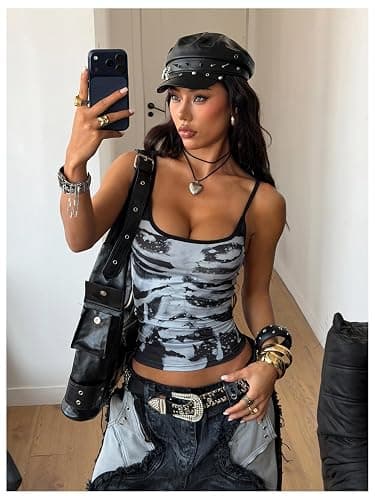 SOLY HUX Women's Gothic Graphic Cami Crop Tops Y2k Skull Print Spaghetti Strap Going Out Summer Camisole thumbnail 5