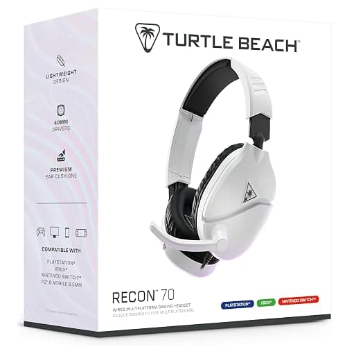 Turtle Beach Recon 70 Wired Multiplatform Gaming Headset for PS5, PC, Xbox | PlayStation, PS4, Xbox Series X|S, Xbox One, Mobile, Flip-to-Mute Mic, 40mm Speakers, Lightweight, Soft Earpads, White thumbnail 9