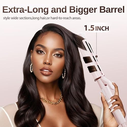 1.5 Inch Extra Large Curling Wand for Long Hair - Ceramic Tourmaline Barrel with 40000000 Negative Ions, Defined Curls and Easy to Use with Temperature Control for All Hair Types thumbnail 2