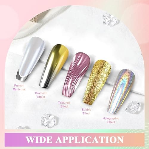 Gold Silver Chrome Nail Powder, DRMODE 6 Colors Metallic Mirror Effect Pink Light Purple Champagne Chrome Powder for Nails, Unicorn Iridescent Holographic Pigment Dust for Nail Art thumbnail 2