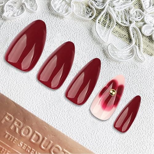 Ruzister 24 Burgunderfarbene Blumen Mit Diamantrüstung,Press On Nails,Kunstnägel Zum Aufkleben,Nagel Tips Set thumbnail 6