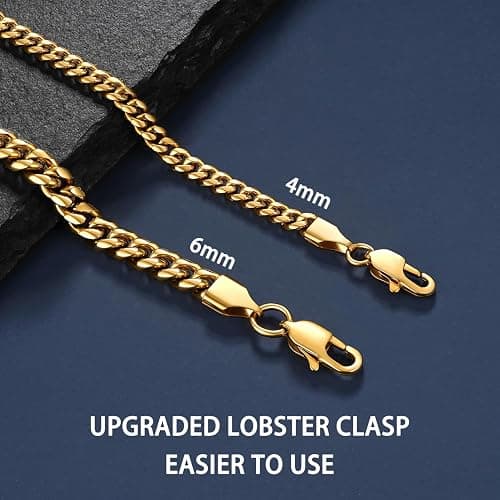 Jewlpire Silver/Black/Gold Chain for Men, Cuban Link Chain Necklace for Men Women, 4mm/6mm Mens Necklace 18K Gold Plated/316L Stainless Steel Mens Chains Necklaces 18/20/22/24/26 Inch thumbnail 3