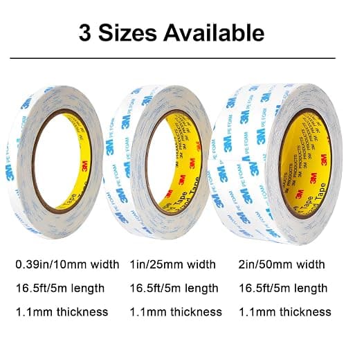 3M Double Sided Tape 1in x 16.5ft, Mounting Tape Heavy Duty, Removeable PE Foam Tape Strips, Strong Adhesive Tape Waterproof Free Damage for Paint Wall Picture Hanging Poster thumbnail 2
