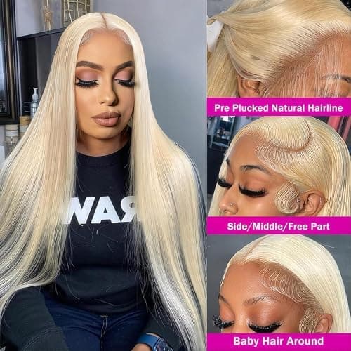 4x1#613 Lace Front Wig Human Hair T-part Transparent Lace Straight 150% Density Free Part Blonde Lace Front Wigs Human Hair Pre Plucked with Baby Hair HD Lace Frontal Wig for Women 30 Zoll thumbnail 5