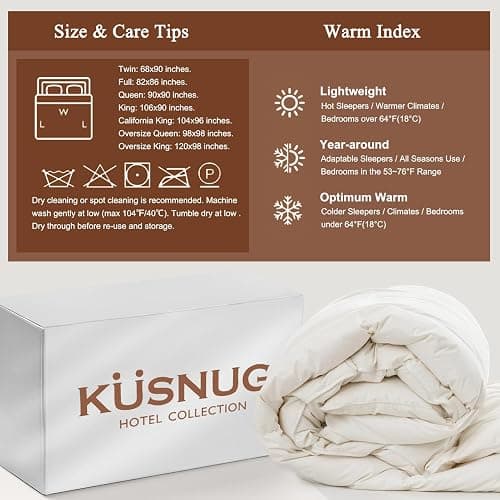 KUSNUG 100% Organic Cotton Feather & Down Fibers Comforter California King, All-Season Hotel-Style Hypoallergenic Duvet Insert, Ivory White 104x96 Inch thumbnail 9