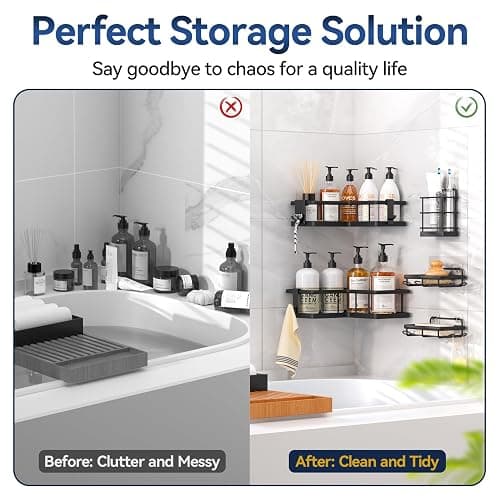 YASONIC Shower Caddy Corner, 5-Pack Shower Caddy Organizer with 4 Removable Hooks and Soap Holder, Rustproof Shower Shelves for No Drilling Large Shower Organizer Corner - Black - Black - 5pack thumbnail 8
