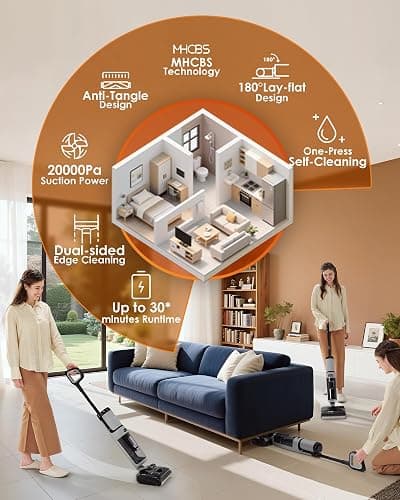 Tineco Floor ONE i5 Stretch Wet Dry Vacuum Cleaner, Vacuum & Mop in One Step, 20kpa Powerful Suction, 180° Lay-Flat Design, Anti-Tangle Design, Dual-Sided Edge Cleaning, Up to 30* Minutes Runtime thumbnail 8