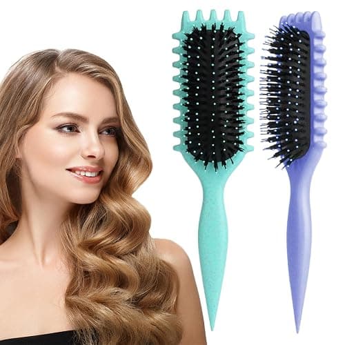 COLAYERIST 2PCS Curly Hair Brush for Women, Curl Defining Brush, Curl Brush for Curly Hair, Define Curly Styling Brushs for Women and Men to Reduce Pulling(Green+Purple) - Image 1