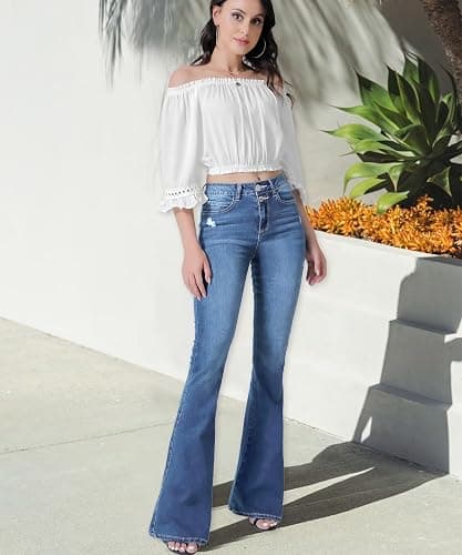 VIPONES Women's Flare Bell Bottom Jeans High Waisted Wide Leg Bootcut Jeans Stretchy Denim Pants thumbnail 3