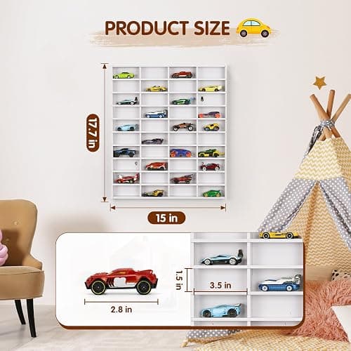 Krafetto Toy Car Display Shelf, Holds 40 Diecast 1/64 Toy Cars, Wall Mount Model Car Storage Organize Case thumbnail 2