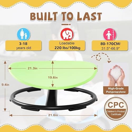 Zhenx Spinning Chair for Autistic Kids (Ages 3-18), Autism Sensory Toy Gift | 220LBS Capacity Sensory Swivel Seat for ADHD Kids, Autism Sensory Products, Calming Gift Improve Focus & Body Balance (Green) thumbnail 2