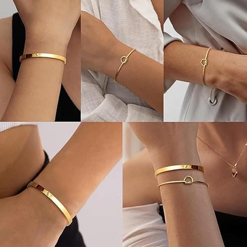 GETFACAI 3 PCS Gold Bangle for Women, Gold Bangle, Gold Bangles, Dainty Versatile Style Bracelet Set, Fashion Bangles for Womens, Bracelet for Women, Jewelry Gift for Girls and Women (Gold) thumbnail 6