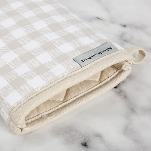 KitchenAid Gingham Oven Mitt 2-Pack Set, Milkshake, 7"x13" thumbnail 3