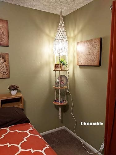QIYIZM Boho Plug in Pendant Light Hanging Light with Plug in Cord,Dimmable Switch Hanging Lamp Macrame Lamp Shade and Plant Holder Shelf Indoor for Bohemian Decor Bedroom Corner Living Room thumbnail 7