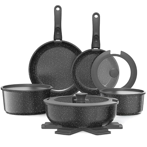 YASHE 15Pcs Nonstick Pots and Pans Set with Removable Handle, Oven Safe | Non-Toxic Stackable Cookware Set for RVs, Camping, PFOS/PFOA-Free Induction Compatible - Image 1