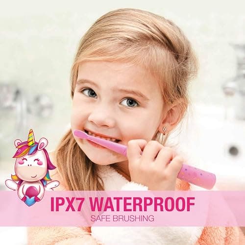 Vekkia Sonic Rechargeable Kids Electric Toothbrush(Pink) | 3 Modes with Memory/Fun & Easy Cleaning/24000 Strokes, IPX7 Waterproof, 2-Min Timer for Age 5+/4 Soft Bristles thumbnail 6