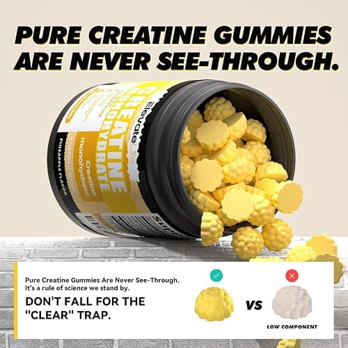 ElevateLife NSF Certified Creatine Monohydrate Gummies 5000mg for Men & Women, Chewables Creatine Monohydrate for Muscle Strength, Muscle Builder, Energy Boost, Pre-Workout Supplement-90 Pineapple thumbnail 3
