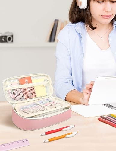 SUNEE Cute Pencil Case, Aesthetic Pen Pouch, Colored Large Pencil Bag with Zipper, Kawaii Stationery Storage and Organizer, School Supplies for Teen and Adult Girls, Pink thumbnail 2