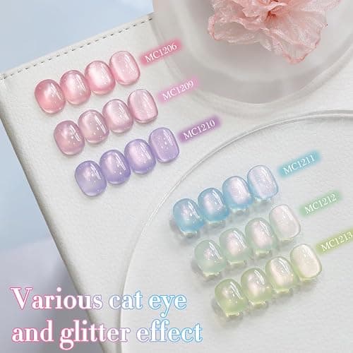 Double Rhythm 0.5 OZ Cat Eye Gel Polish with Magnet 15ML Holographic Glitter Shimmer Translucent Jelly Color Magnetic Nail Polish Salon DIY at Home (Light Green-MC1212) thumbnail 8