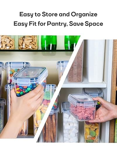 Airtight Food Storage Containers with Lids, Clear Pantry Canister Set for Kitchen Organization, Stackable Organizers for Flour, Sugar, Cereal, Rice, BPA Free Plastic 24 Pack with Different Sizes thumbnail 5