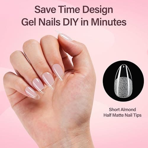 Misssix Short Almond Gel Nail Kit, 216Pcs Pre Etched Clear Fake Nail Tips | Full Cover Soft Acrylic False Nail with Nail Glue and Nail Glue Remover for Women 12 Sizes thumbnail 3