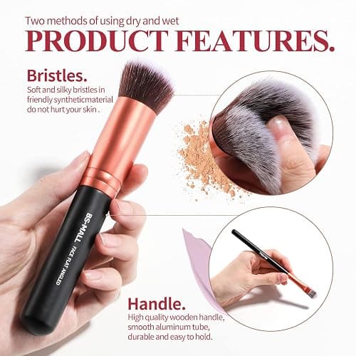 BS-MALL(TM) Premium 14 Pcs Synthetic Foundation Powder Concealers Eye Shadows Silver Black Makeup Brush Sets(Rose Golden) thumbnail 7
