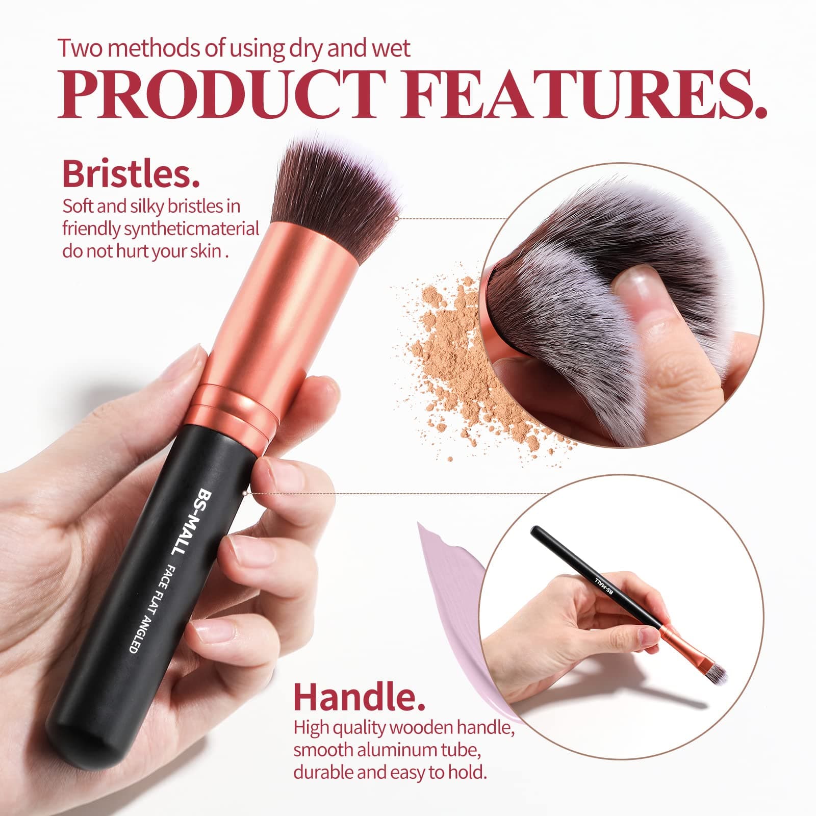 BS-MALL Makeup Brushes Premium Synthetic Foundation Powder Concealers Eye Shadows Makeup 14 Pcs Brush Set, Rose Golden, 1 Count thumbnail 2