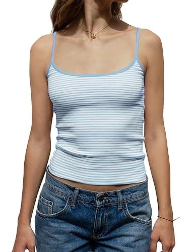 Cioatin Women Y2K Sleeveless Striped Spaghetti Strap Crop Cami Tank Backless Slim Fit Aesthetic Going Out Tops Girls thumbnail 2