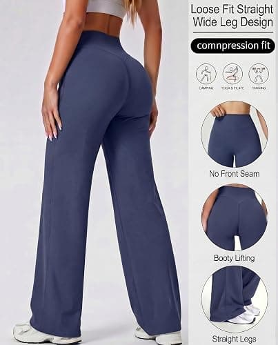 Coume 2 Pack Women Workout Leggings Straight Wide Leg No Front Seam Yoga Gym Pants High Waist Buttery Soft Stretch Leggings thumbnail 5