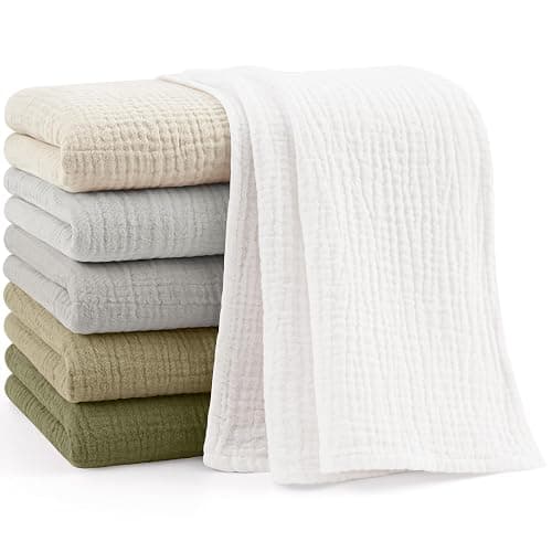 bearmoss Muslin Squares Cloths 100% Cotton Baby Burp Cloth 60x60CM Large Ultra-Absorbent Soft Baby Face Washcloths for Newborn Baby Boy and Girl, 6Pack (Moss Rocks) - Image 1