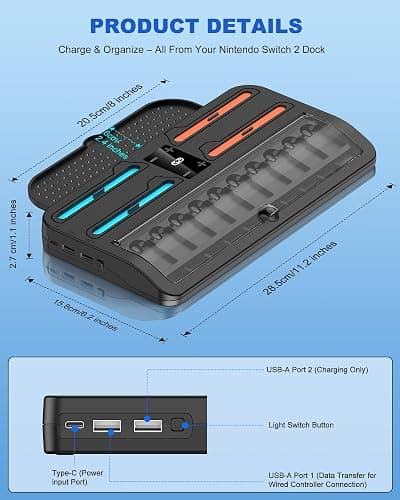 Switch 2 Storage Dock for Nintendo Switch 2 Controllers&Console, [20 Game Card Slots] All-in-one Joy-Con 2 Charging Docks, Controller Organizer Station Accessories for Family&Friends, Multiplayer thumbnail 9