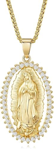 18K Gold Plated Virgin Mary Necklace - Virgen De Guadalupe Mother Mary Our Lady of Guadalupe Pendant Amulet for Women Jewelry Gift - Image 1