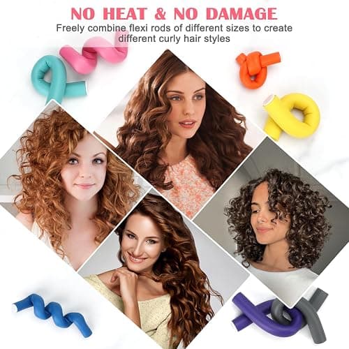 AIDUCHO Heatless Hair Curlers 42PCS Flexible Hair Rollers 7" Soft Foam Hair Curlers No Heat Bendable Curling Rods for Short Medium Long Hair, 7 Colors & Sizes thumbnail 6