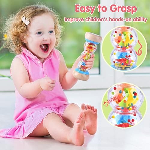 Rainmaker - 7 inch Wooden Rain Stick Montessori Toys for Babies 6-12 Months,Baby Rattle Shaker Sensory Developmental Toy,Raindrops Musical Instrument baby musical toys for 1 year old toddler kids thumbnail 5